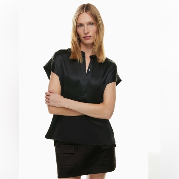 Babaton Vivid Silk Blouse Black Noir size Medium NWT - Picture 1 of 5